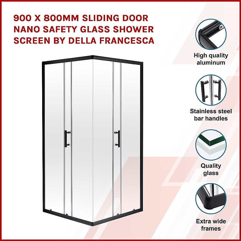900 x 800mm Sliding Door Nano Safety Glass Shower Screen By Della Francesca - image3