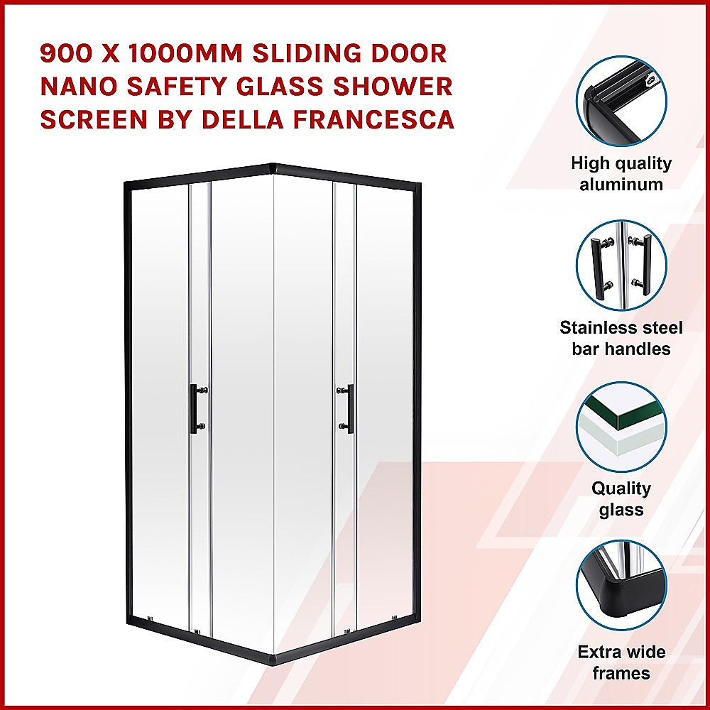 900 x 1000mm Sliding Door Nano Safety Glass Shower Screen By Della Francesca - image3