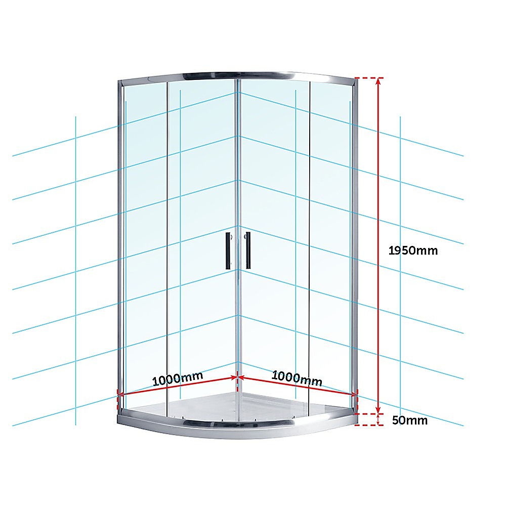 100 x 100cm Rounded Sliding 6mm Curved Shower Screen with Base in Chrome - image6