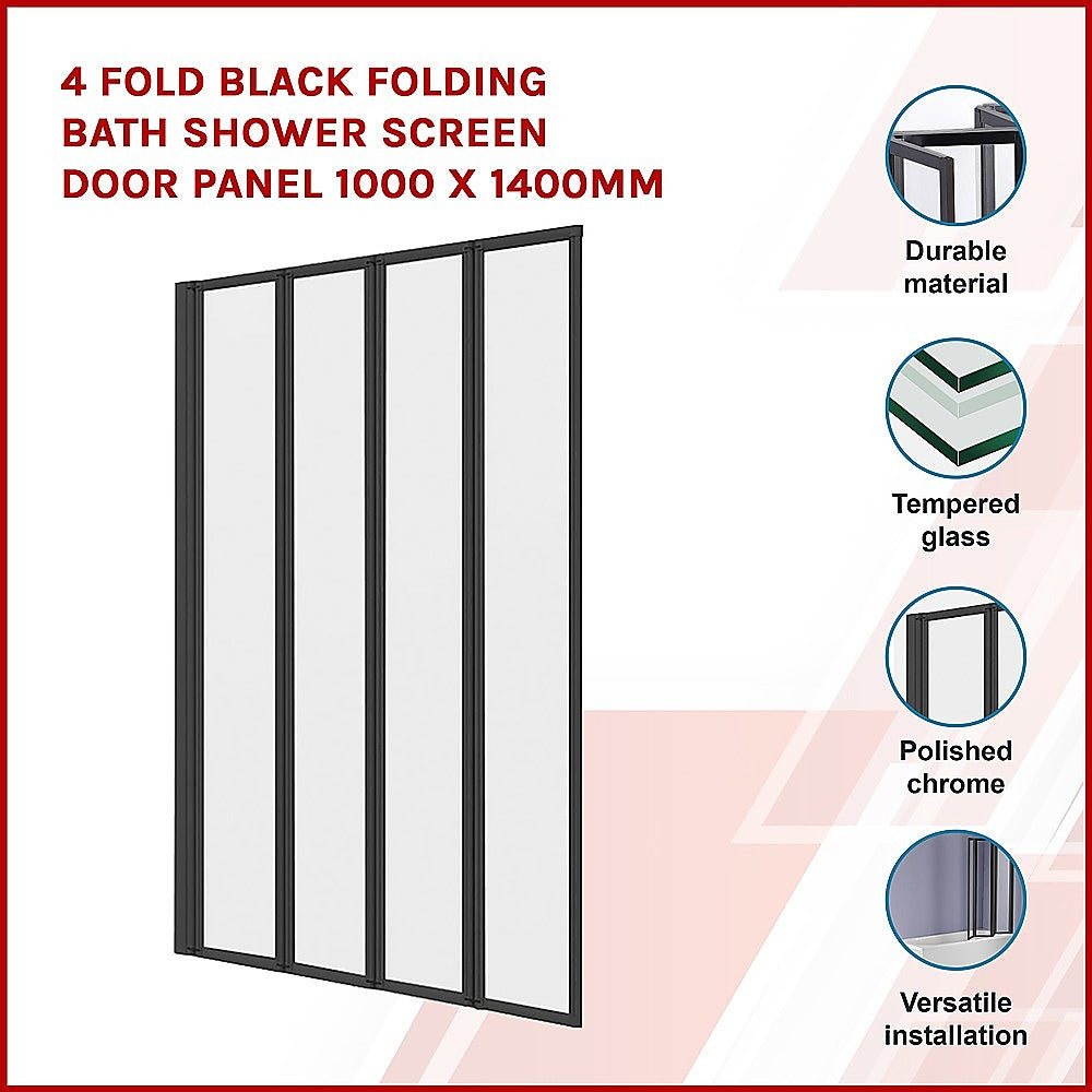 4 Fold Black Folding Bath Shower Screen Door Panel 1000 x 1400mm - image4