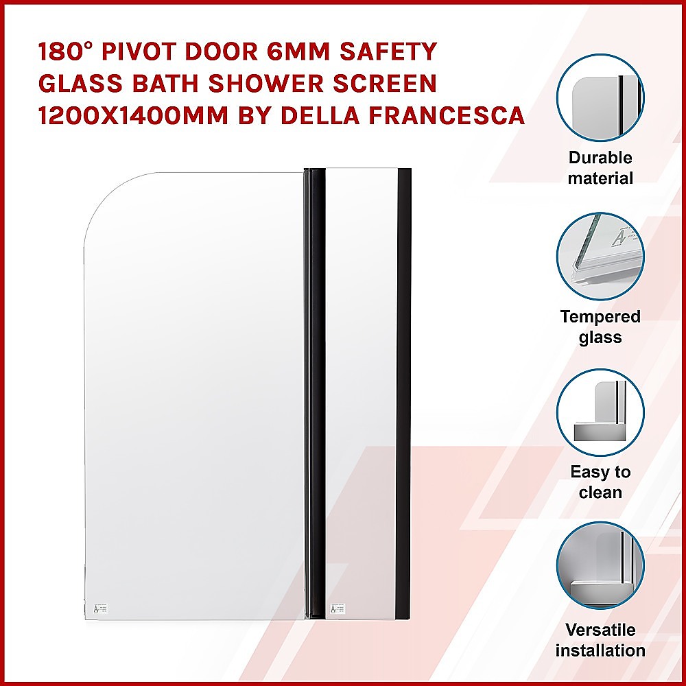 180∞ Pivot Door 6mm Safety Glass Bath Shower Screen 1200x1400mm By Della Francesca - image3