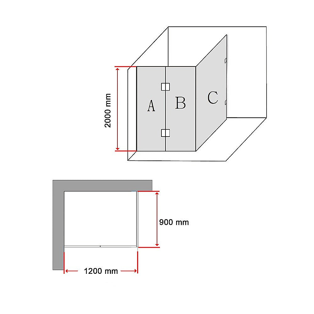 1200 x 900mm Frameless 10mm Glass Shower Screen - image8