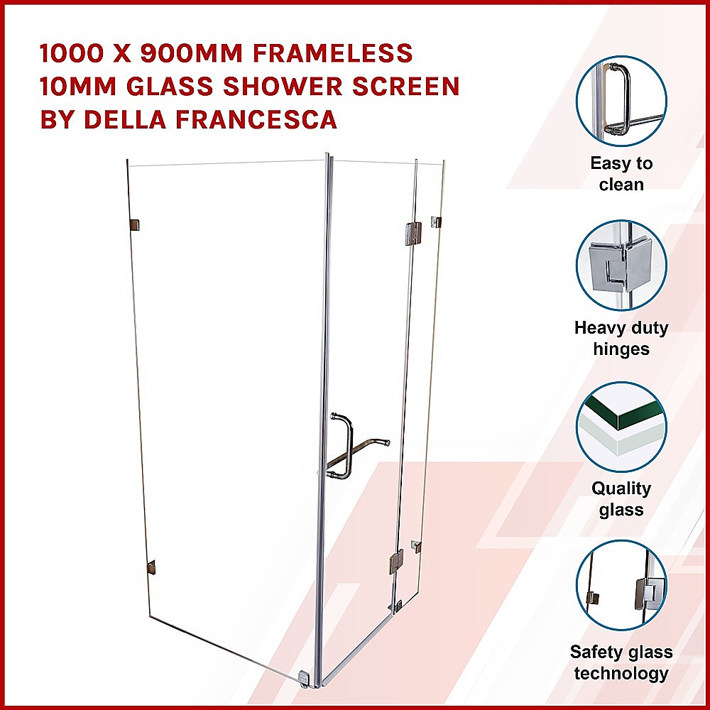 1000 x 900mm Frameless 10mm Glass Shower Screen - image3