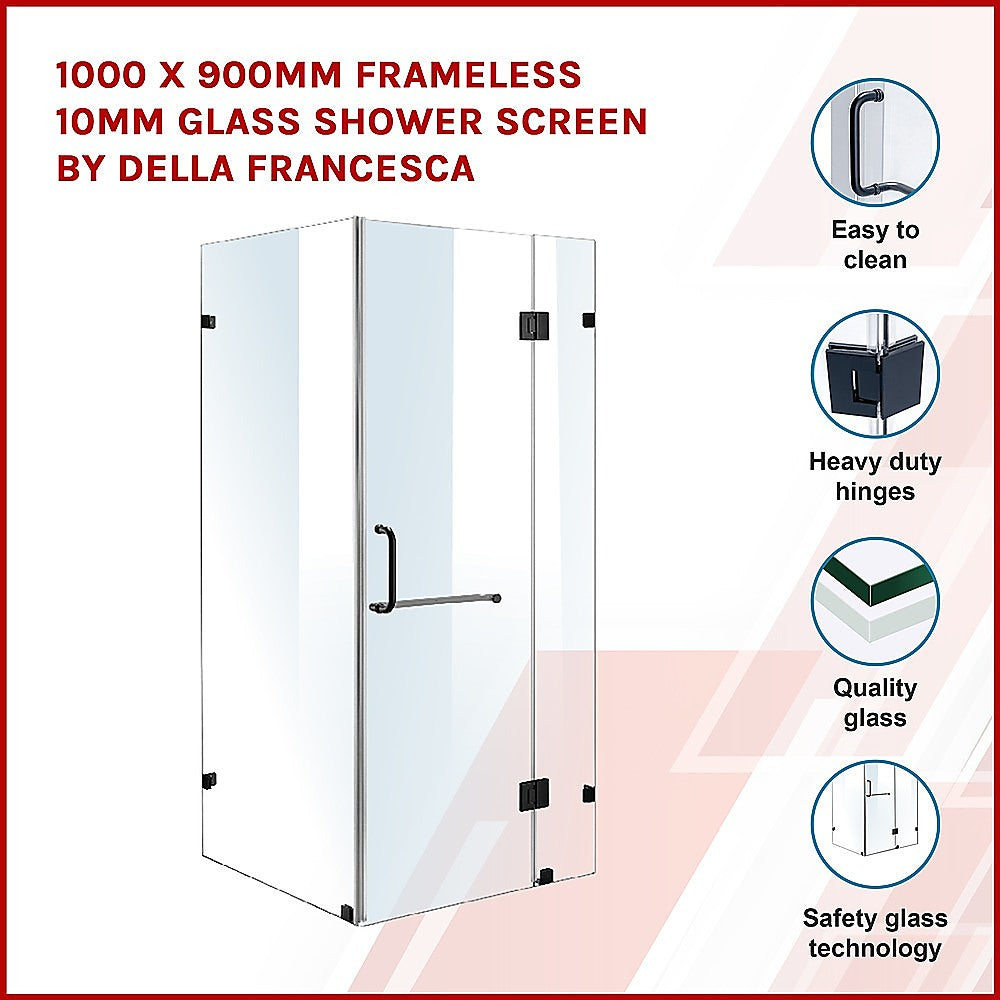 1000 x 900mm Frameless 10mm Glass Shower Screen By Della Francesca - image3