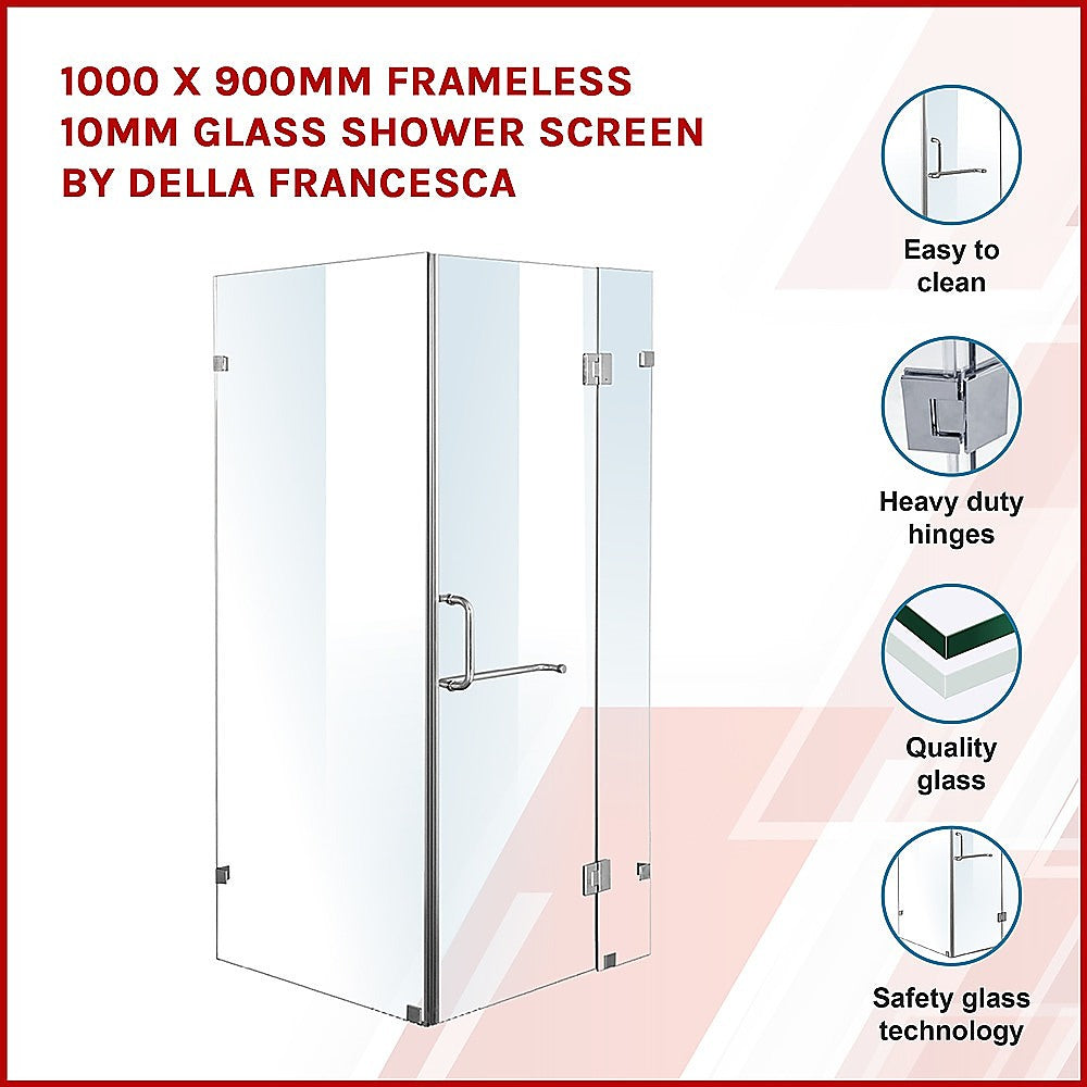 1000 x 900mm Frameless 10mm Glass Shower Screen By Della Francesca - image3