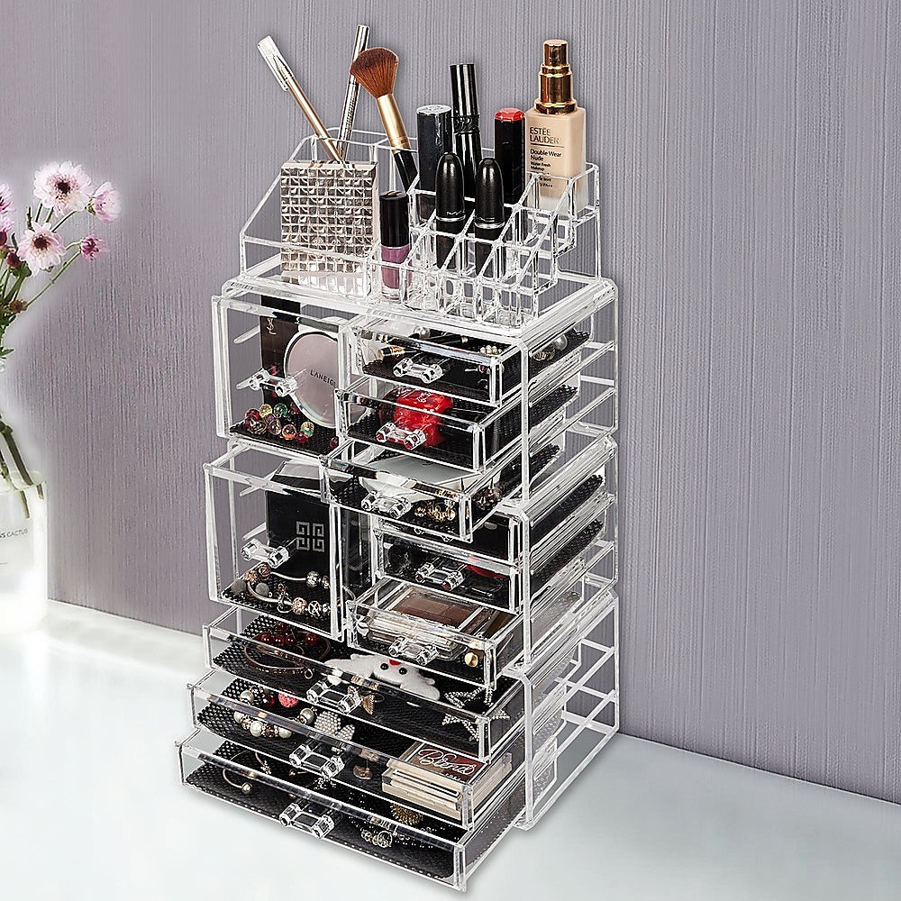 11 Drawers Clear Acrylic Tower Organiser Cosmetic jewellery Luxury Storage Cabinet - image2