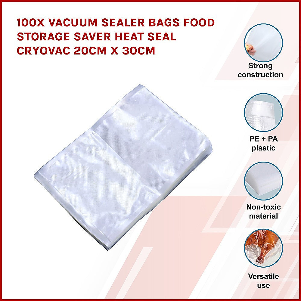 100x Vacuum Sealer Bags Food Storage Saver Heat Seal Cryovac 20cm x 30cm - image3