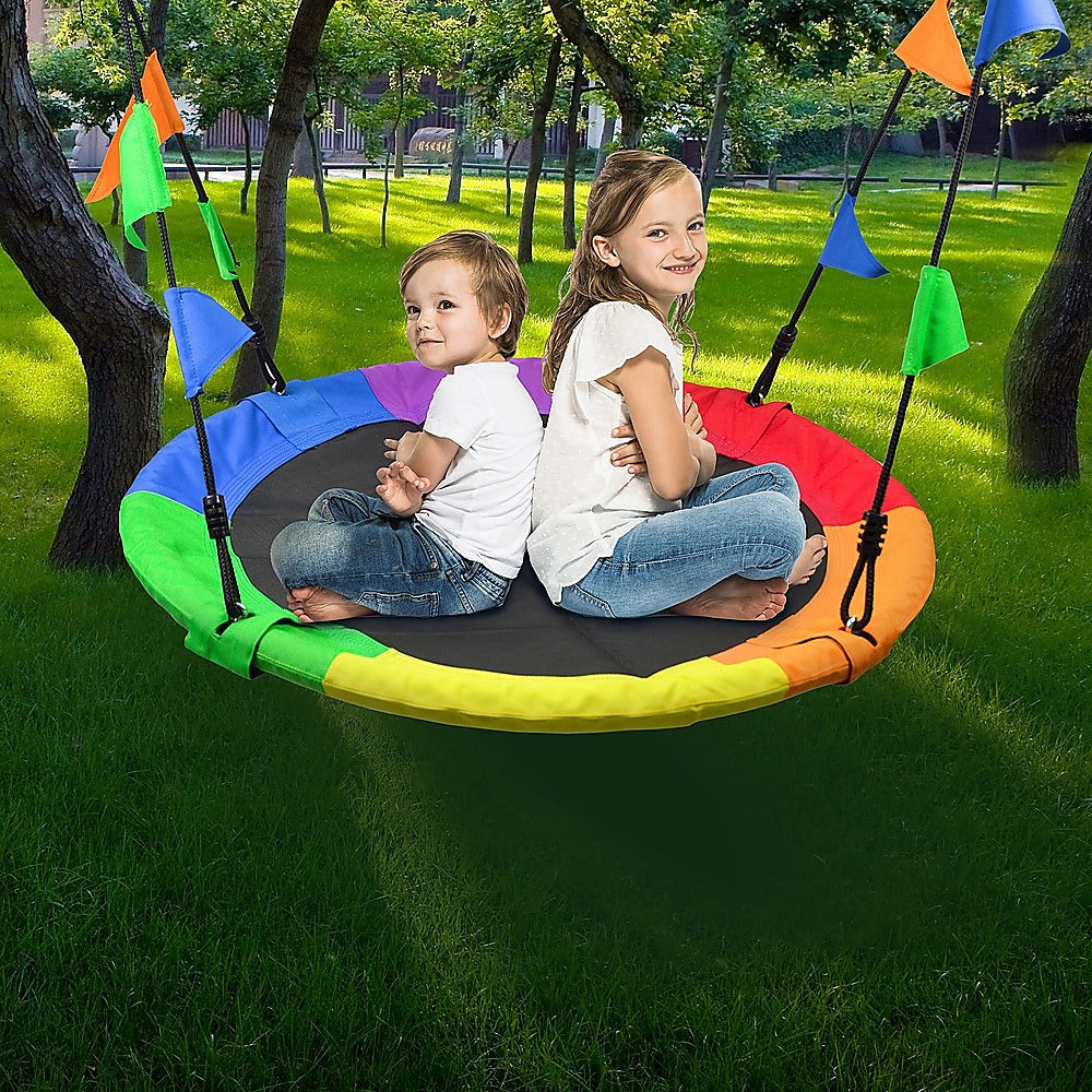 1m Tree Swing in Multi-Color Rainbow Kids Indoor/Outdoor Round Mat Saucer Swing - image2