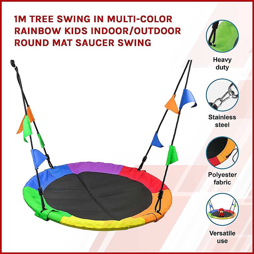 1m Tree Swing in Multi-Color Rainbow Kids Indoor/Outdoor Round Mat Saucer Swing - image3