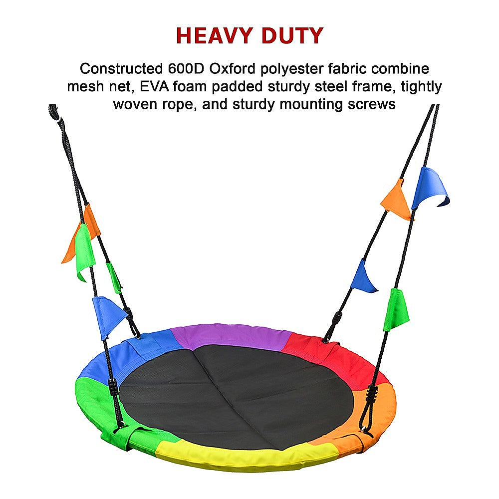 1m Tree Swing in Multi-Color Rainbow Kids Indoor/Outdoor Round Mat Saucer Swing - image7