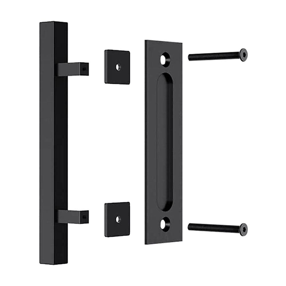 12" Square Pull and Flush Door Handle Set Black Barn Door Hardware - image4