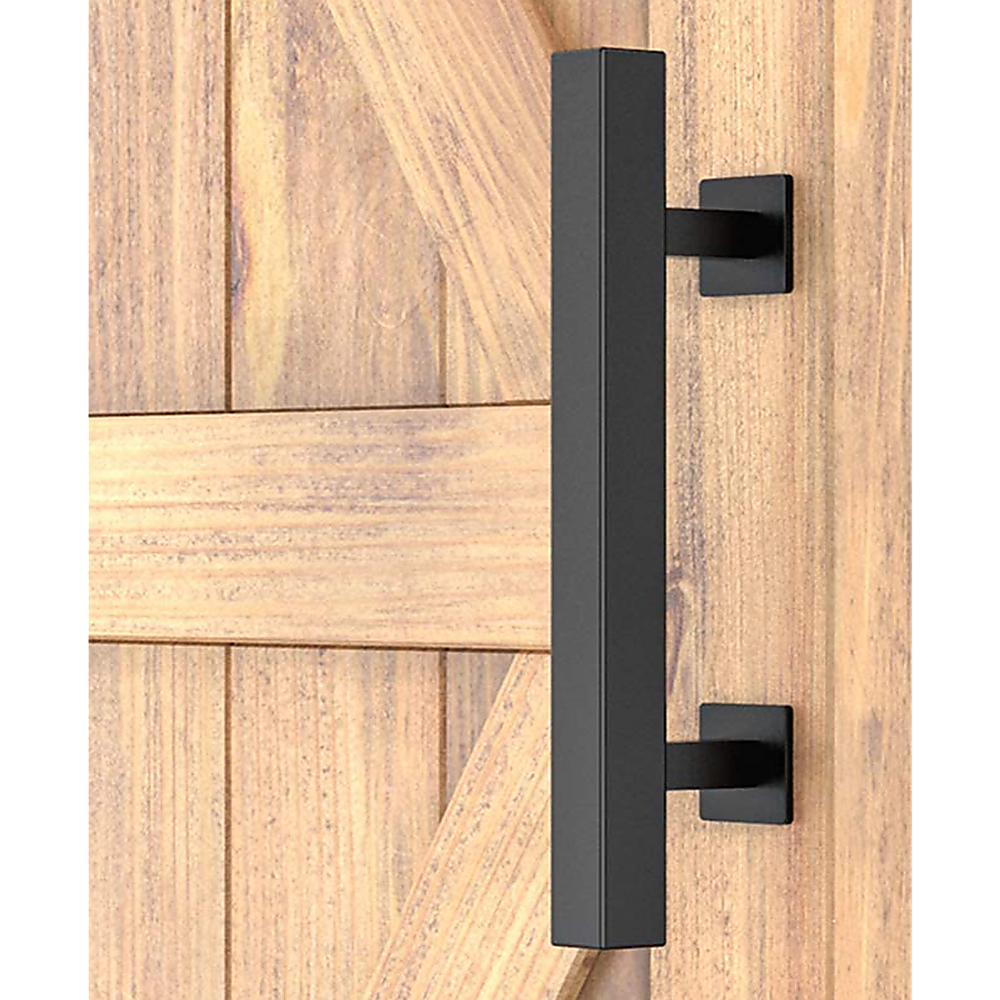 12" Square Pull and Flush Door Handle Set Black Barn Door Hardware - image6