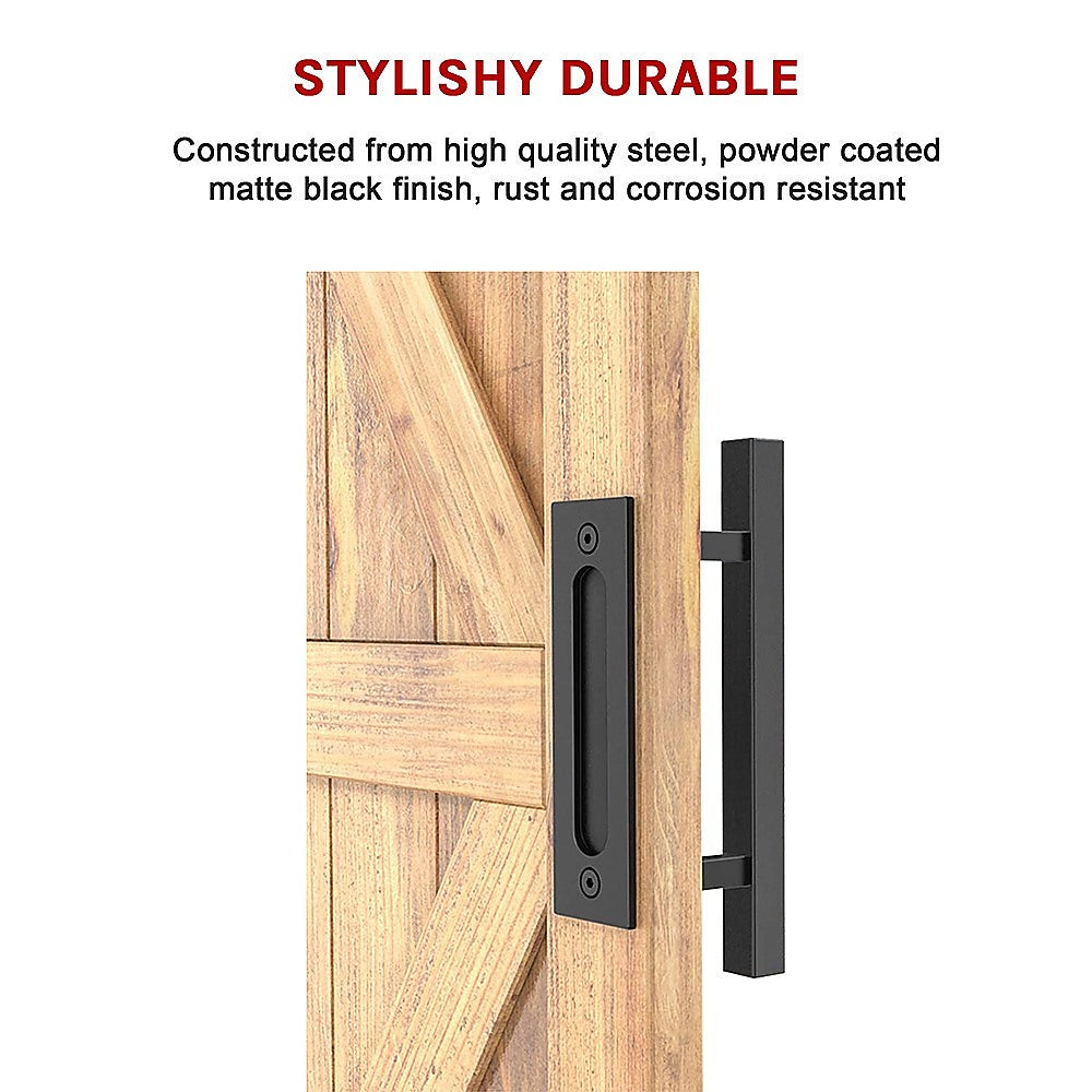 12" Square Pull and Flush Door Handle Set Black Barn Door Hardware - image7