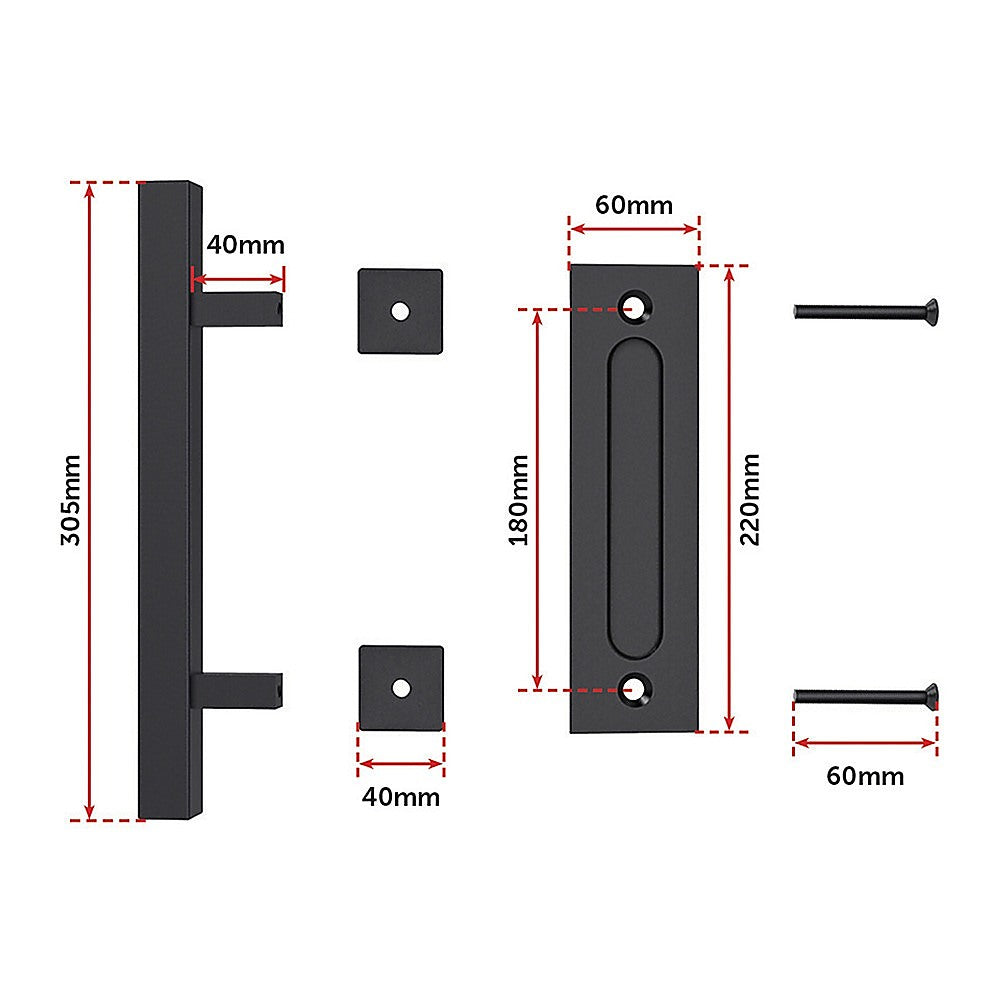 12" Square Pull and Flush Door Handle Set Black Barn Door Hardware - image8