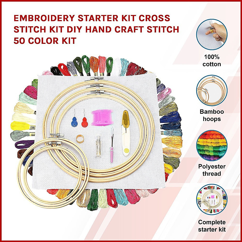 Embroidery Starter Kit Cross Stitch Kit DIY Hand Craft Stitch 50 Color Kit - image3