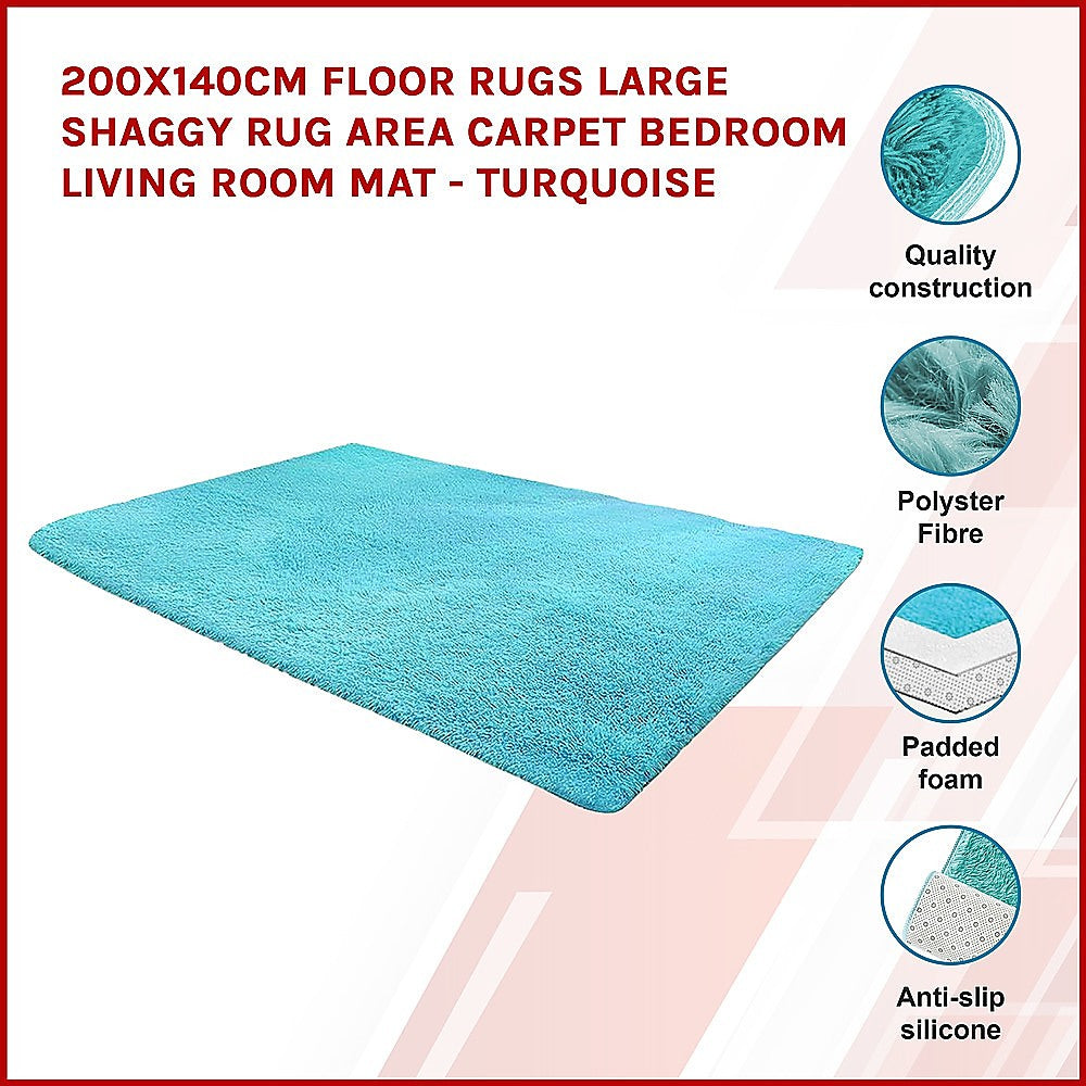 200x140cm Floor Rugs Large Shaggy Rug Area Carpet Bedroom Living Room Mat - Turquoise - image3