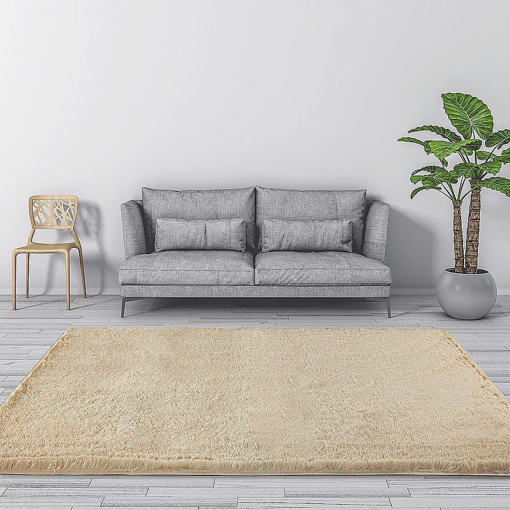 230x200cm Floor Rugs Large Shaggy Rug Area Carpet Bedroom Living Room Mat - Beige - image2