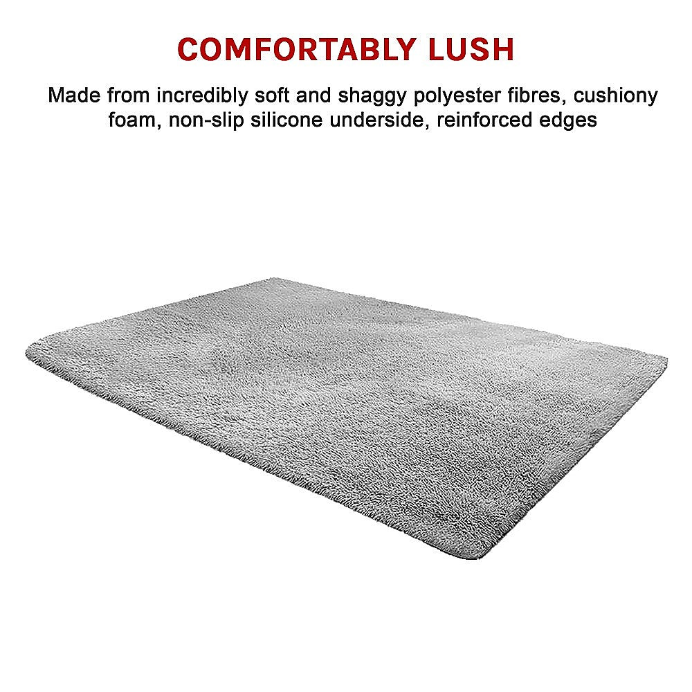 230x160cm Floor Rugs Large Shaggy Rug Area Carpet Bedroom Living Room Mat - Grey - image7