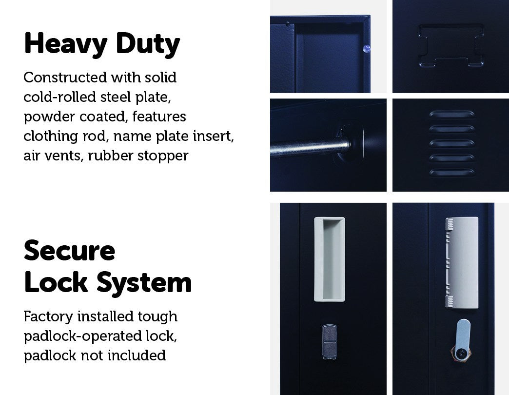 Padlock-operated lock One-Door Office Gym Shed Clothing Locker Cabinet Black - image10