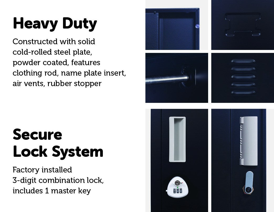 3-Digit Combination Lock One-Door Office Gym Shed Clothing Locker Cabinet Black - image9