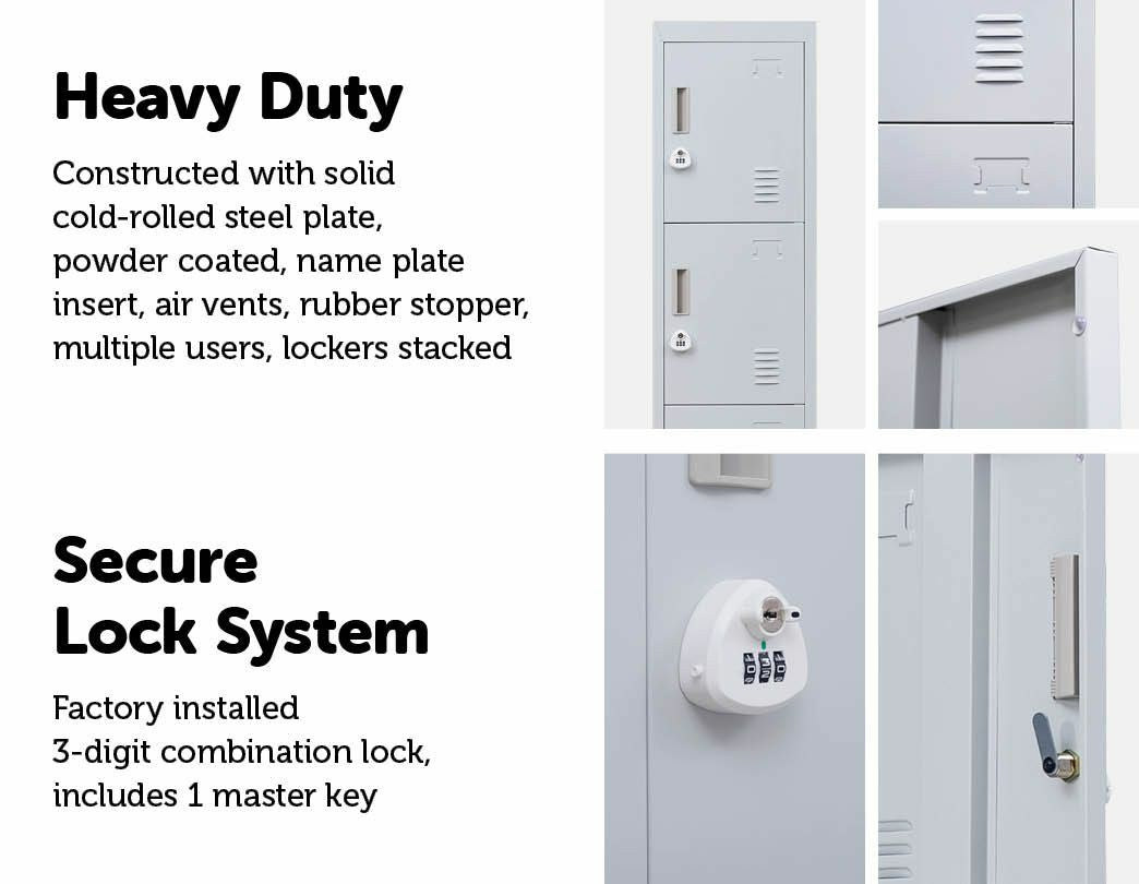 3-digit Combination Lock 4 Door Locker for Office Gym Grey - image7