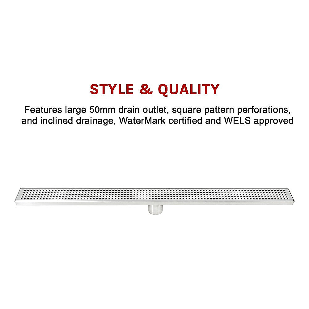 900mm Bathroom Shower Stainless Steel Grate Drain w/Centre outlet Floor Waste Square Pattern - image7