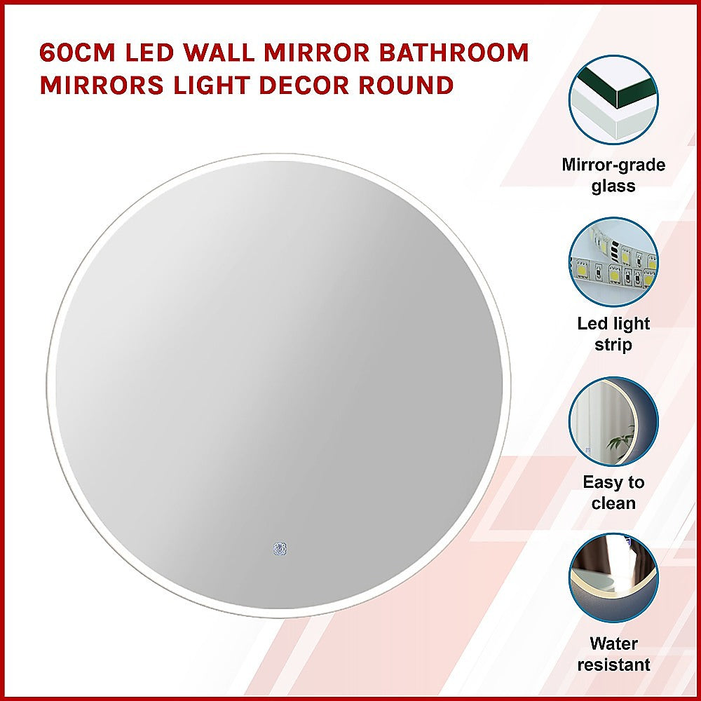 60cm LED Wall Mirror Bathroom Mirrors Light Decor Round - image3