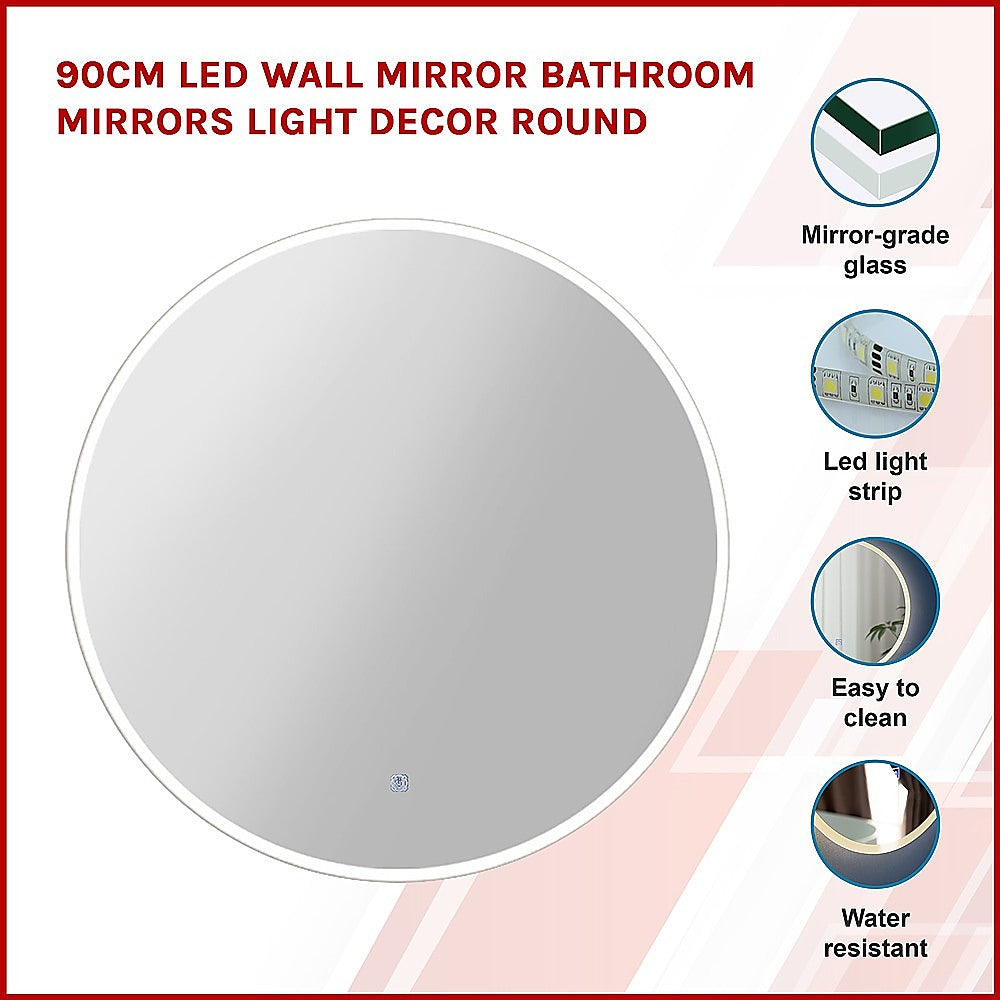90cm LED Wall Mirror Bathroom Mirrors Light Round - image2