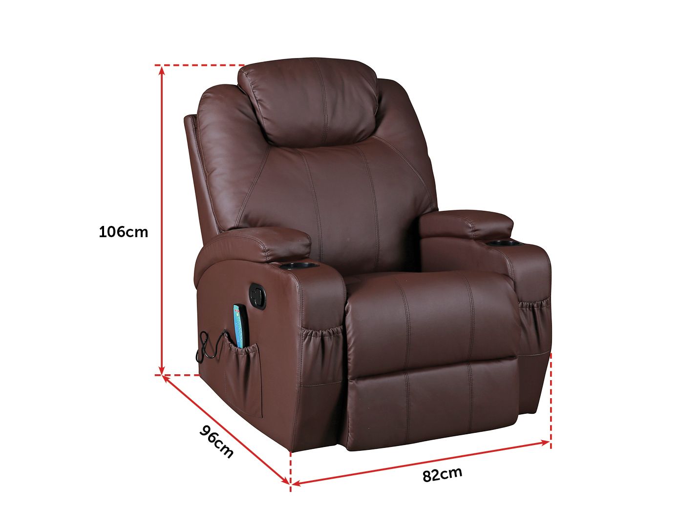 Brown Massage Sofa Chair Recliner 360 Degree Swivel PU Leather Lounge 8 Point Heated - image2