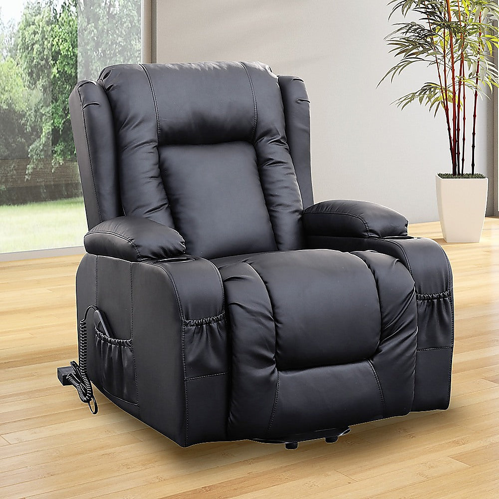 Recliner Chair Electric Massage Chair Lift Heated Leather Lounge Sofa Black - image2