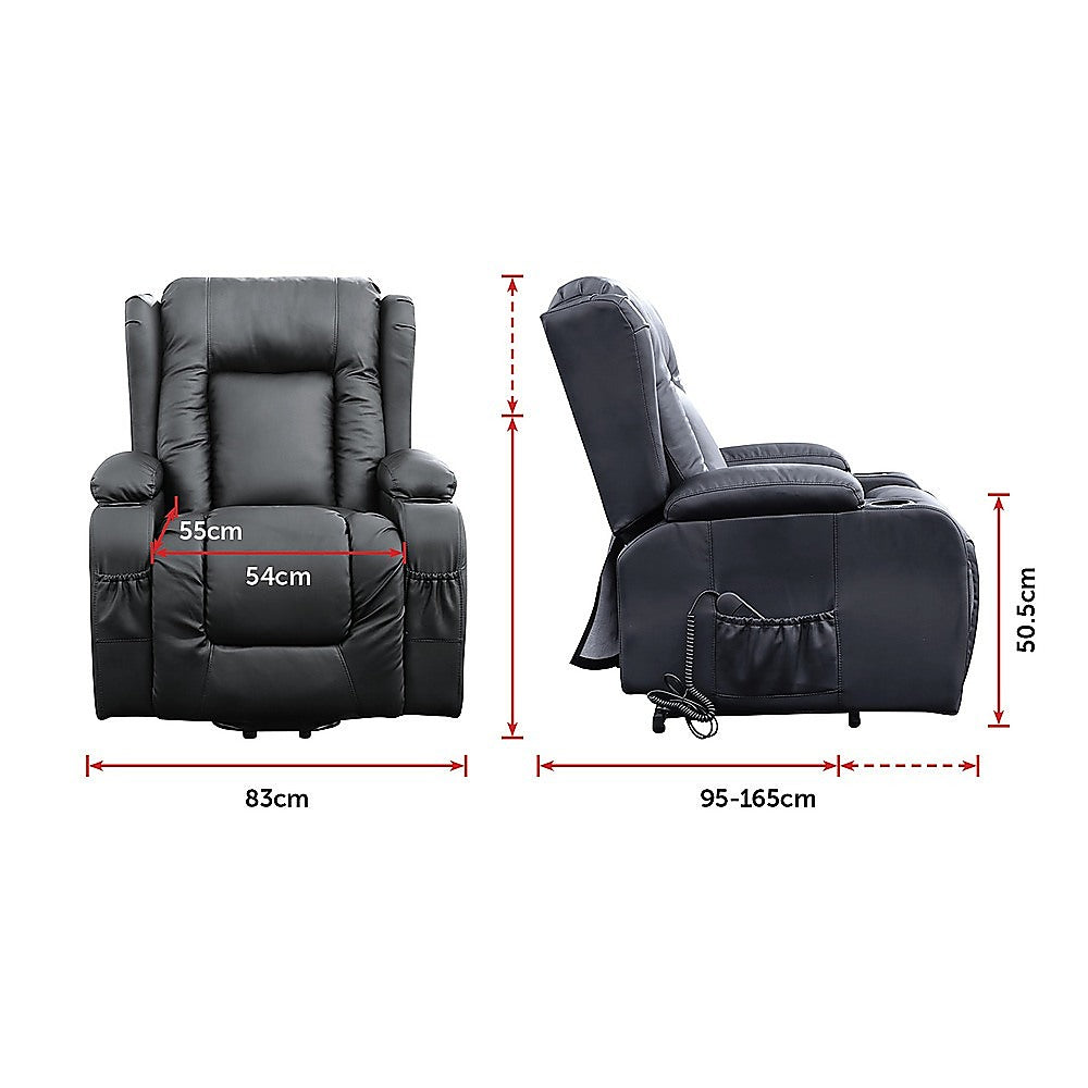 Recliner Chair Electric Massage Chair Lift Heated Leather Lounge Sofa Black - image8