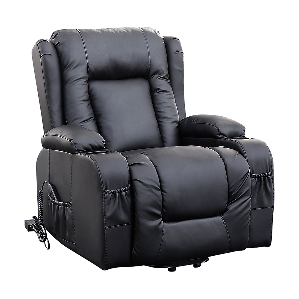 Recliner Chair Electric Massage Chair Lift Heated Leather Lounge Sofa Black - image1