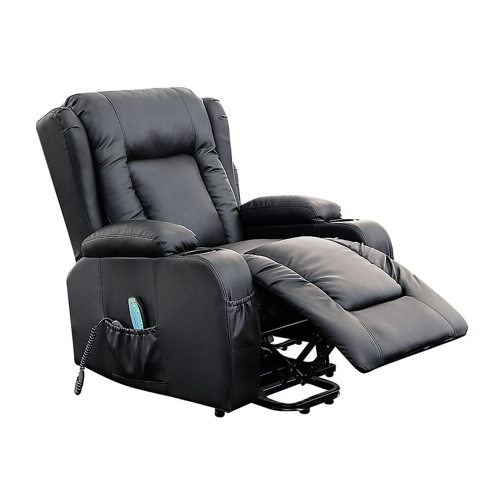 Recliner Chair Electric Massage Chair Lift Heated Leather Lounge Sofa Black - image5