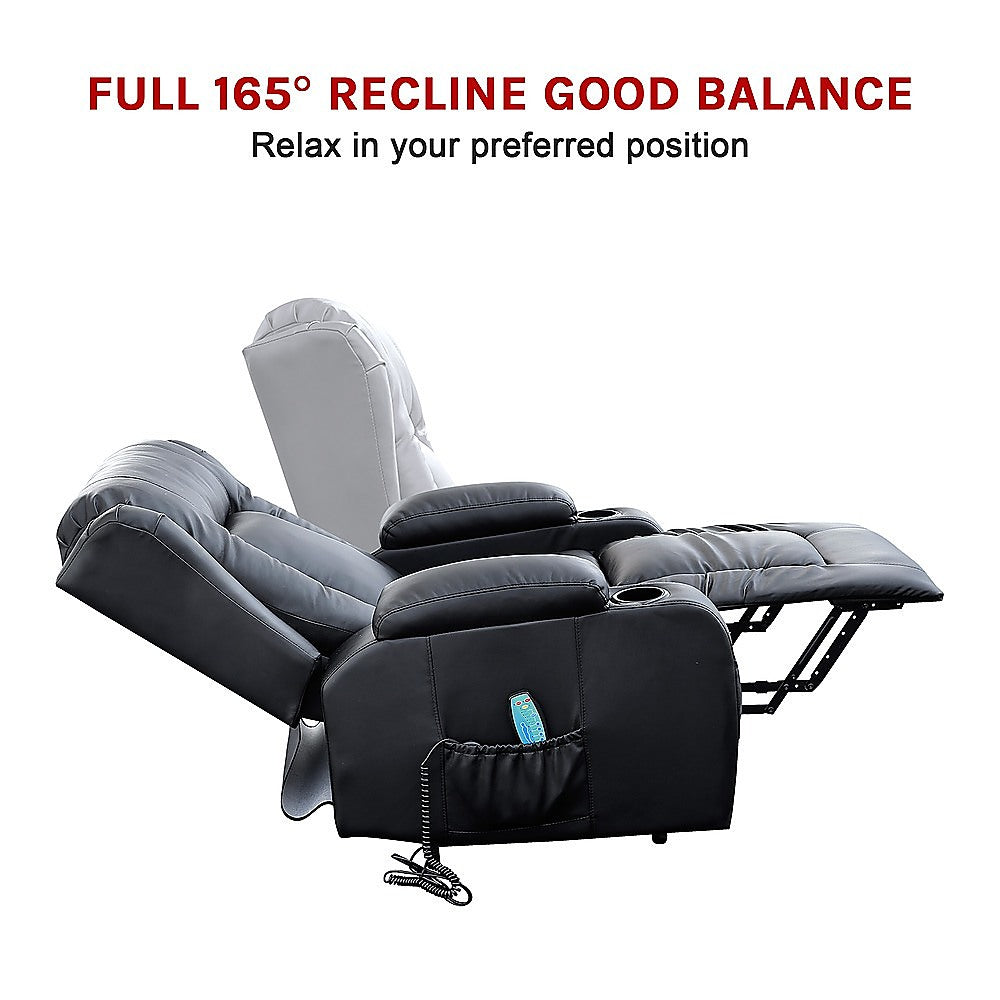 Recliner Chair Electric Massage Chair Lift Heated Leather Lounge Sofa Black - image7