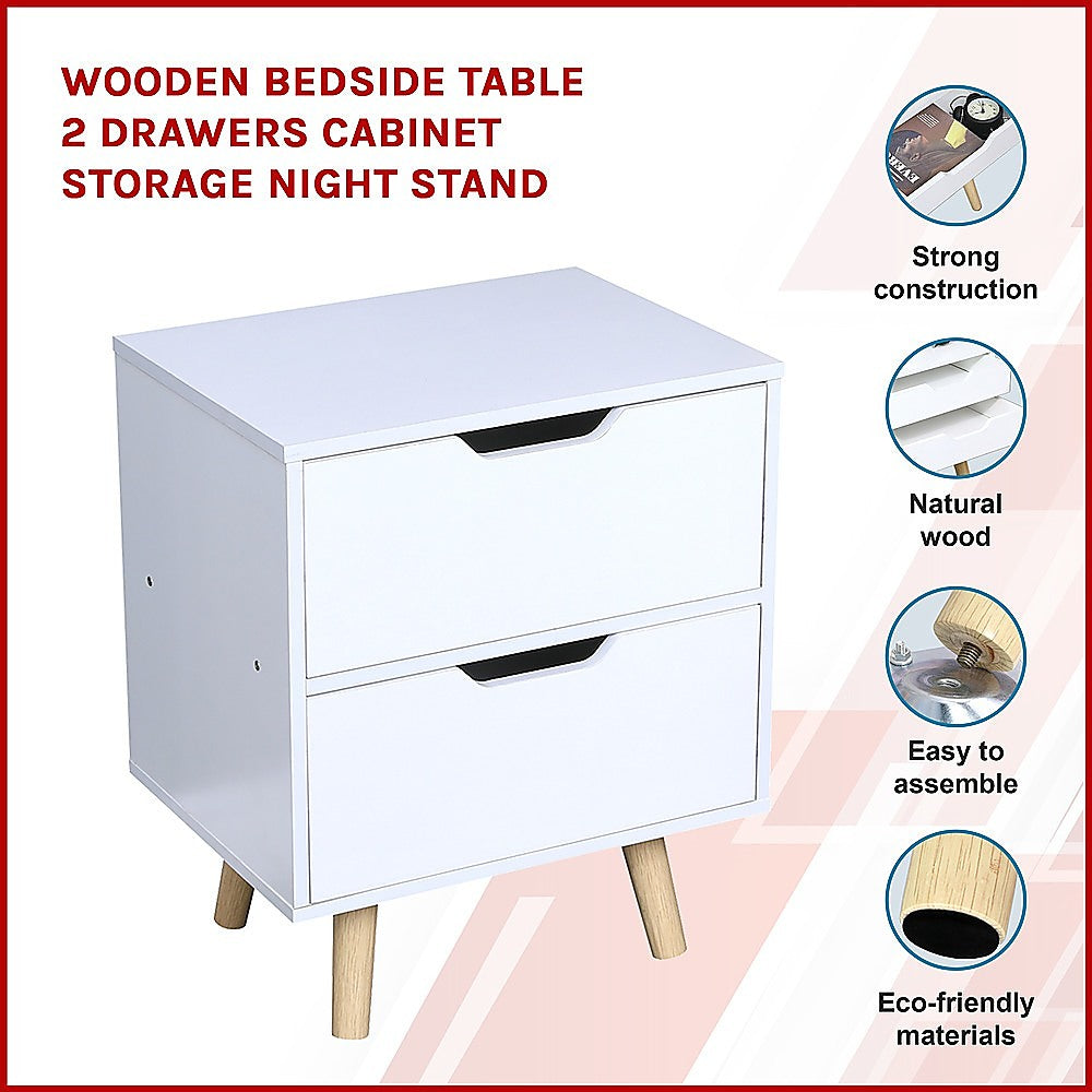 Wooden Bedside Table 2 Drawers Cabinet Storage Night Stand - image3