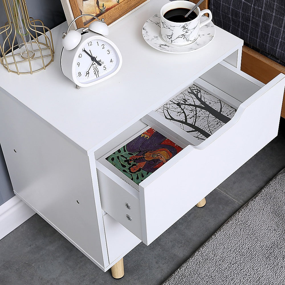 Wooden Bedside Table 2 Drawers Cabinet Storage Night Stand - image4