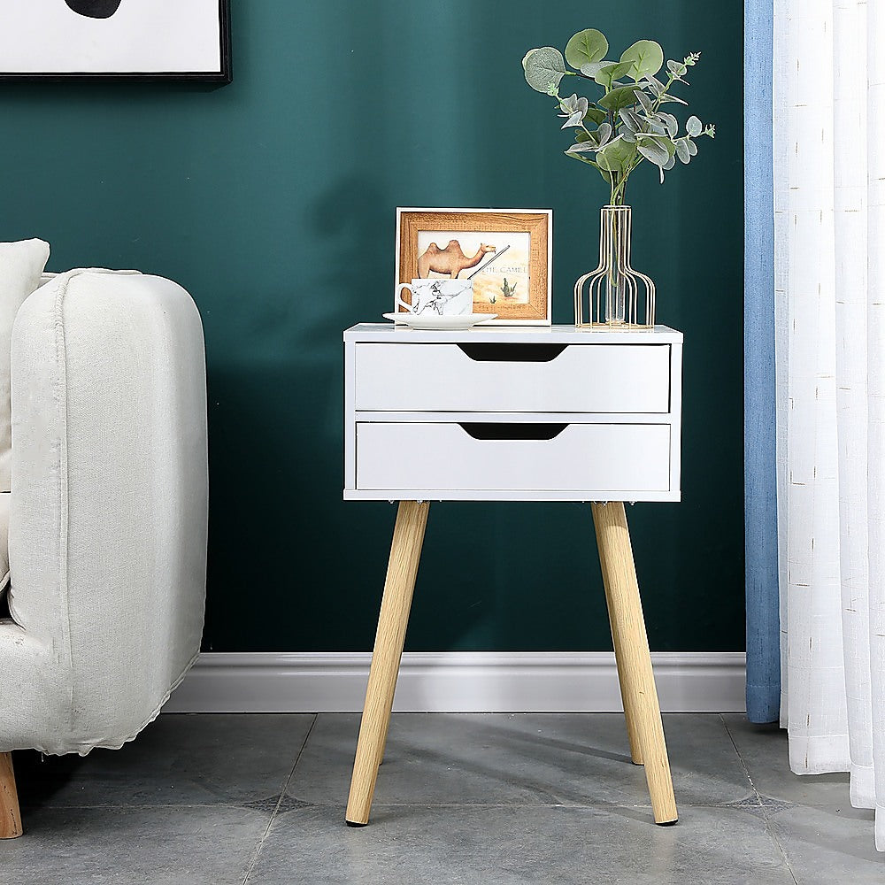Wooden Bedside Table 2 Drawers Cabinet Storage Tall Night Stand - image2