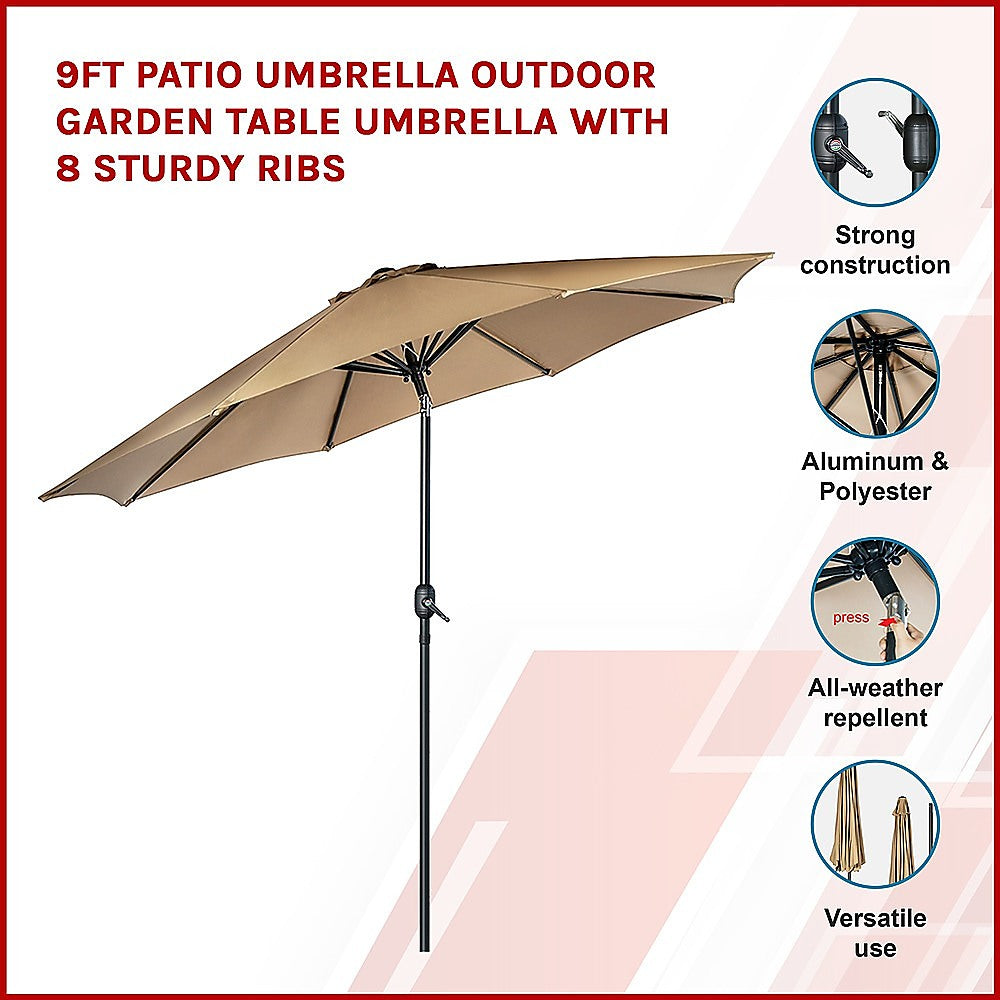 9FT Patio Umbrella Outdoor Garden Table Umbrella with 8 Sturdy Ribs - image3