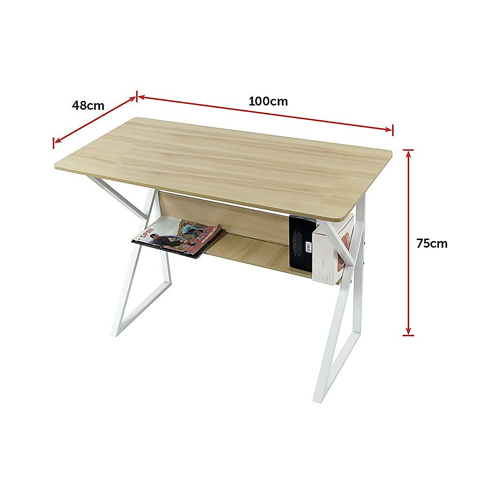 Wood & Metal Computer Desk with Shelf Home Office Furniture - image6