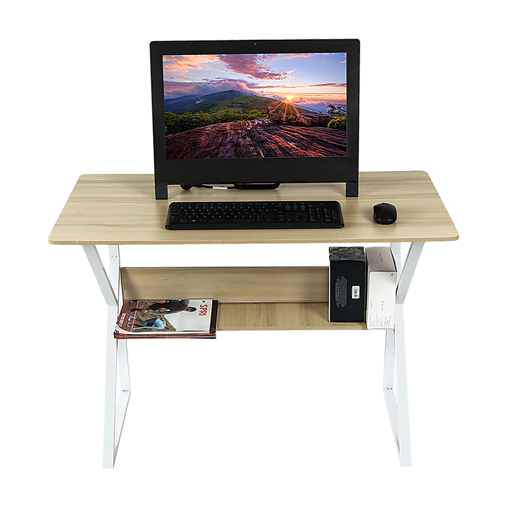 Wood & Metal Computer Desk with Shelf Home Office Furniture - image5