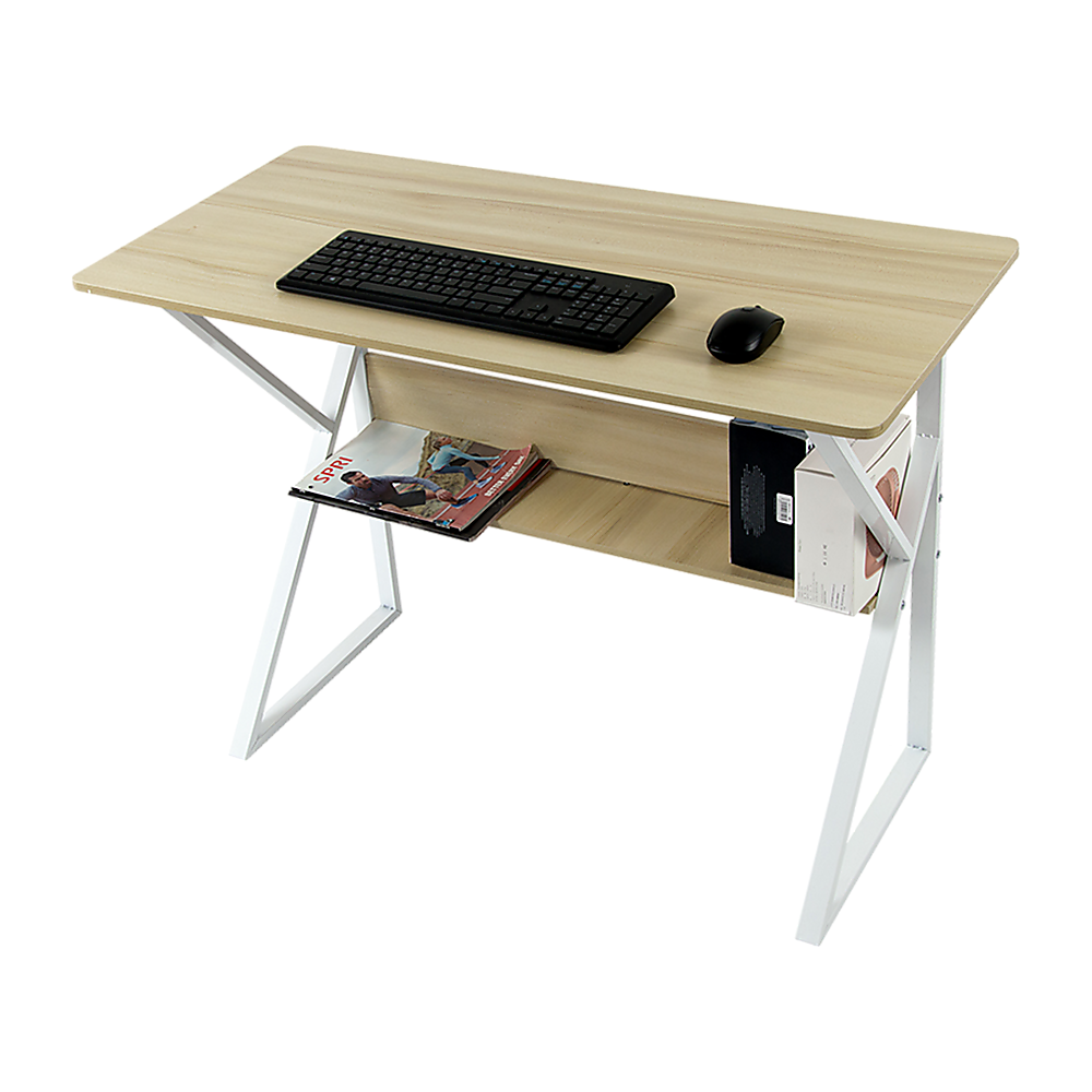 Wood & Metal Computer Desk with Shelf Home Office Furniture - image1