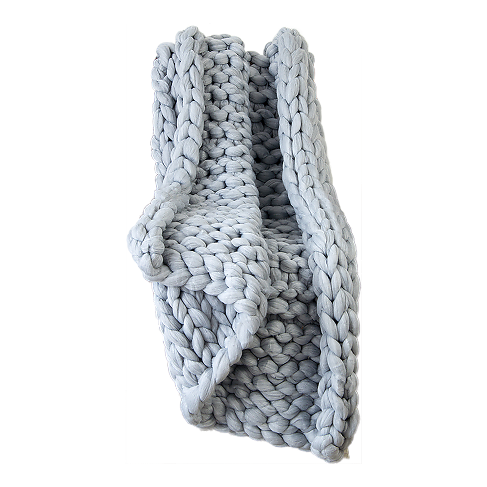 Hand Knitted Chunky Blanket Thick Acrylic Yarn Blanket Home Throw Rug - Grey - image1