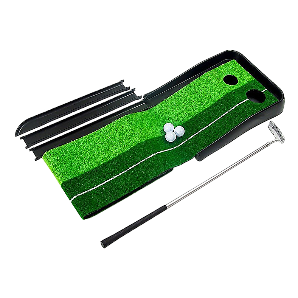 Indoor Practice Putting Green 2.5m Mat Inclined Ball Return Fake Grass 2 Holes - image5