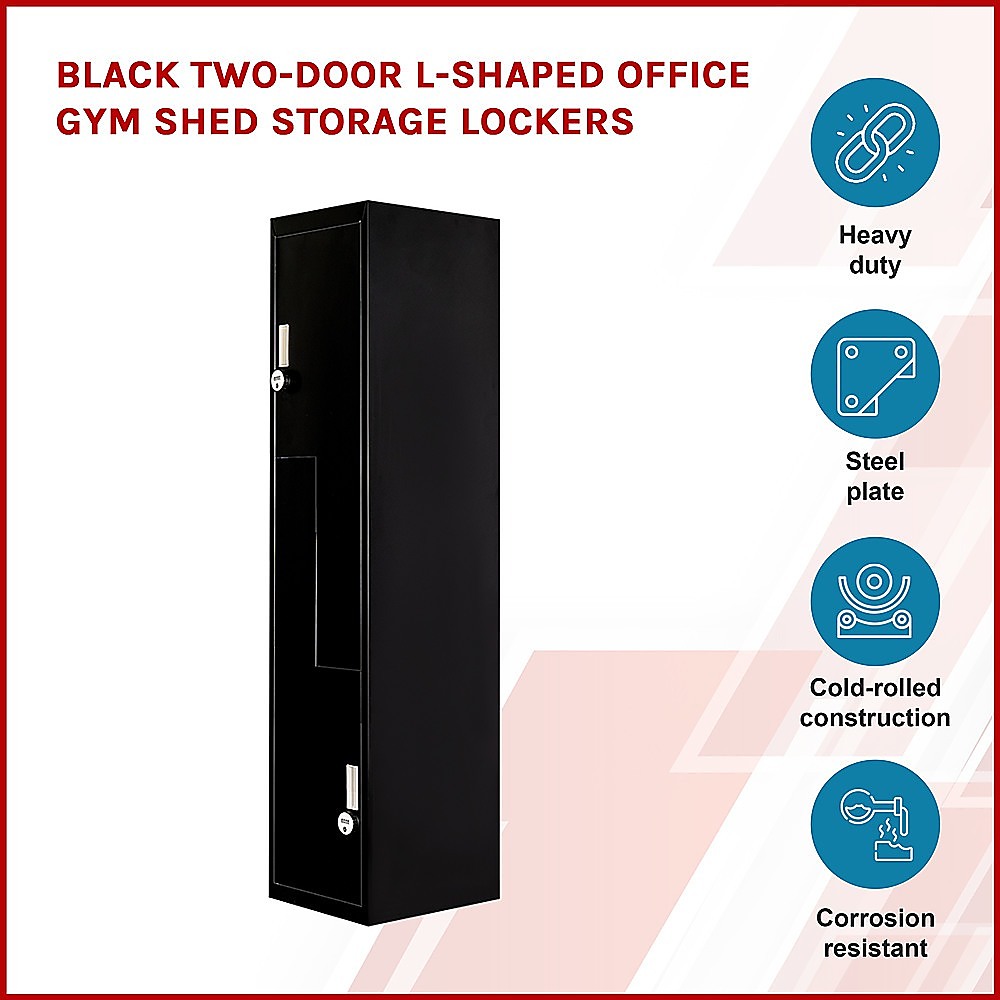 Black Two-Door L-shaped Office Gym Shed Storage Lockers - image3