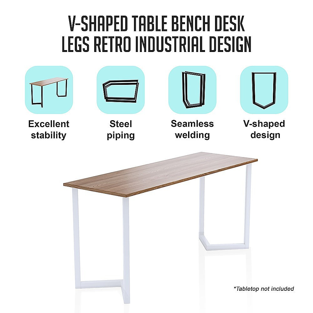 V Shaped Table Bench Desk Legs Retro Industrial Design Fully Welded - White - image2