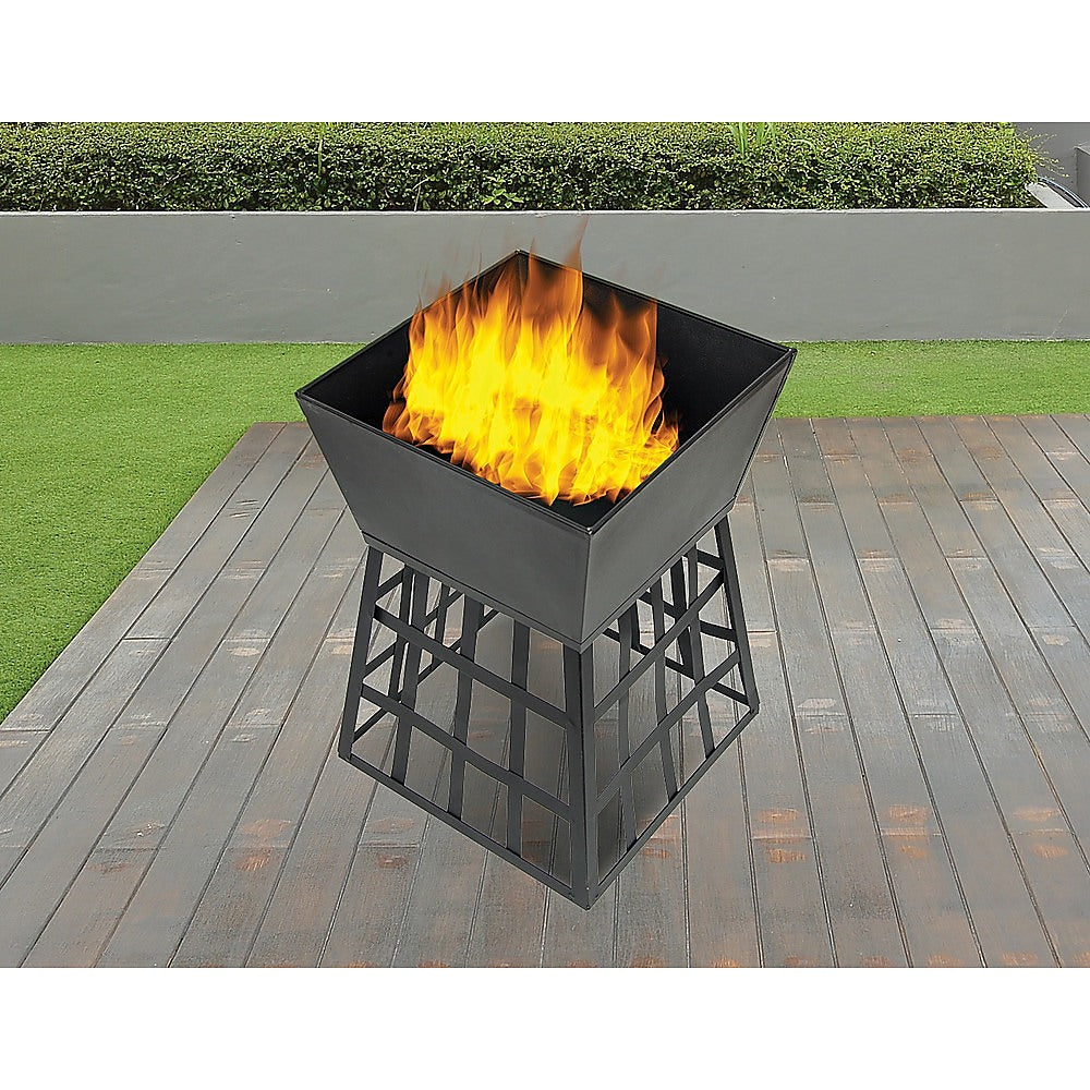 Black Fire Pit Square Log Patio Garden Heater Outdoor Table Top BBQ Camping - image2