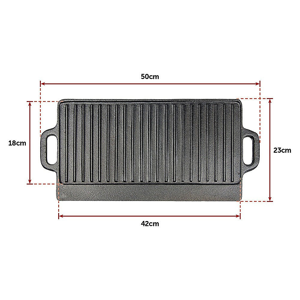46x22 cm Cast Iron Reversible Griddle Plate BBQ Hob Cooking Grill Pan - image8