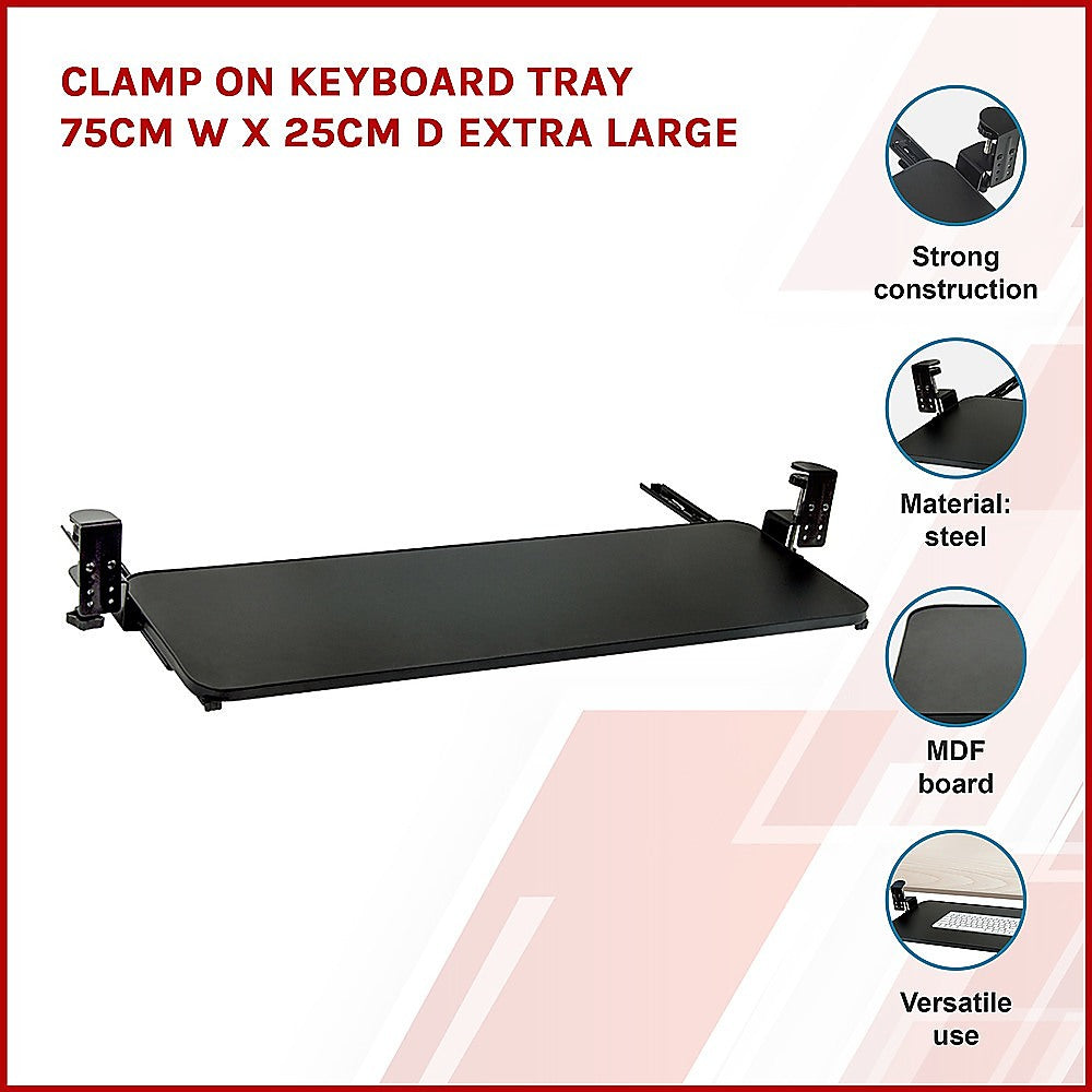 Clamp On Keyboard Tray 75cm W x 25cm D Extra Large - image3