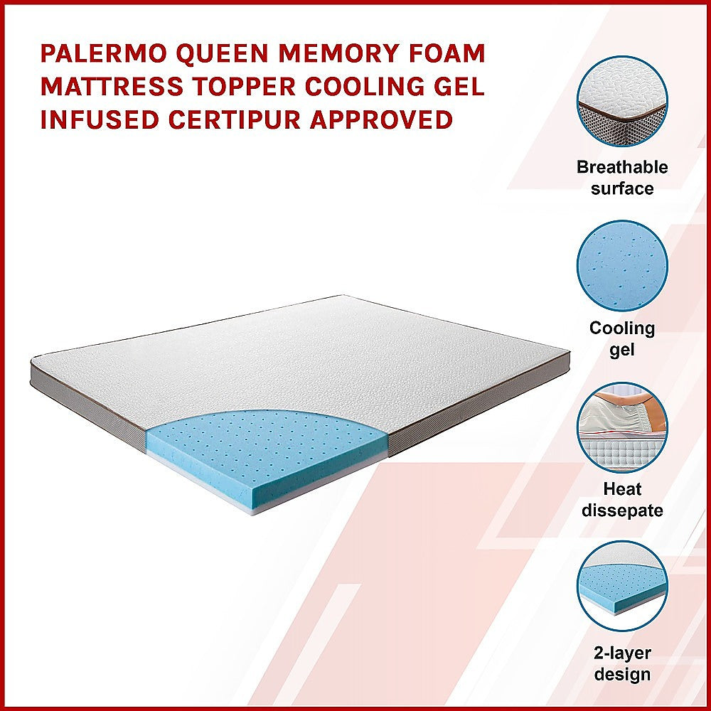 Palermo Queen Memory Foam Mattress Topper Cooling Gel Infused CertiPUR Approved - image3