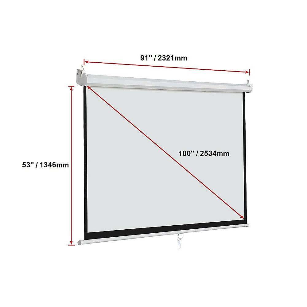 100 Inch 16:9 Manual Pull Down Outdoor Projector Projection Screen Theater Movie - image5